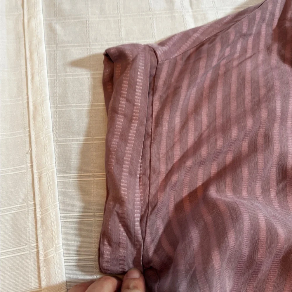 She + Sky Lagenlook Slouchy Oversized Mauve Striped Shirt Johnny Collar NWT L - Picture 7 of 7